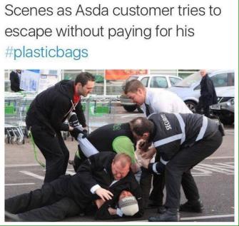 Twitter joke re. plastic bag charges in England